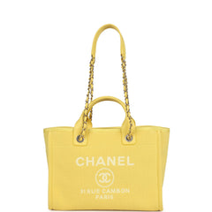 Chanel Small Deauville Shopping Tote Yellow Canvas Light Gold Hardware