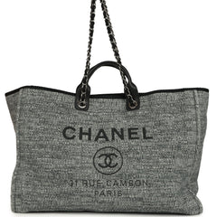 Pre-owned Chanel Extra Large Deauville Shopping Tote Grey and White Tweed Silver Hardware