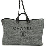 Pre-owned Chanel Extra Large Deauville Shopping Tote Grey and White Tweed Silver Hardware - Thumbnail View 1