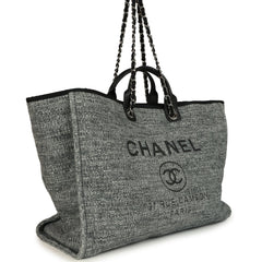 Pre-owned Chanel Extra Large Deauville Shopping Tote Grey and White Tweed Silver Hardware