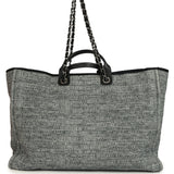 Pre-owned Chanel Extra Large Deauville Shopping Tote Grey and White Tweed Silver Hardware - Thumbnail View 4
