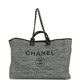 Pre-owned Chanel Extra Large Deauville Shopping Tote Grey and White Tweed Silver Hardware - Thumbnail View 6