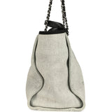 Preowned Chanel Medium Deauville Shopping Tote Light Grey Raffia and Canvas Silver Hardware