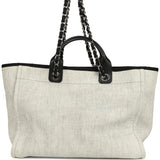 Preowned Chanel Medium Deauville Shopping Tote Light Grey Raffia and Canvas Silver Hardware
