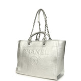 Chanel Medium Deauville Shopping Tote Metallic Silver Shiny Calfskin Silver Hardware - Thumbnail View 3