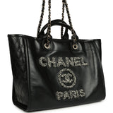 Pre-owned Chanel Medium Deauville Shopping Tote Black Crumpled Calfskin and Tweed Gold Hardware - Thumbnail View 2
