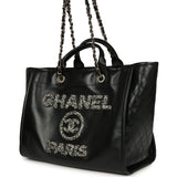 Pre-owned Chanel Medium Deauville Shopping Tote Black Crumpled Calfskin and Tweed Gold Hardware - Thumbnail View 3