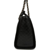 Pre-owned Chanel Medium Deauville Shopping Tote Black Crumpled Calfskin and Tweed Gold Hardware - Thumbnail View 4