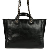 Pre-owned Chanel Medium Deauville Shopping Tote Black Crumpled Calfskin and Tweed Gold Hardware - Thumbnail View 5