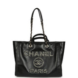 Pre-owned Chanel Medium Deauville Shopping Tote Black Crumpled Calfskin and Tweed Gold Hardware - Thumbnail View 6