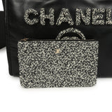 Pre-owned Chanel Medium Deauville Shopping Tote Black Crumpled Calfskin and Tweed Gold Hardware - Thumbnail View 8