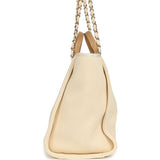 Chanel Medium Pearl Embellished Deauville Shopping Tote Light Beige Canvas Light Gold Hardware - Thumbnail View 3