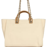 Chanel Medium Pearl Embellished Deauville Shopping Tote Light Beige Canvas Light Gold Hardware - Thumbnail View 4
