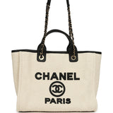 Chanel Small Deauville Shopping Tote Ecru Bouclé Tweed, Black Calfskin Gold Hardware - Thumbnail View 1