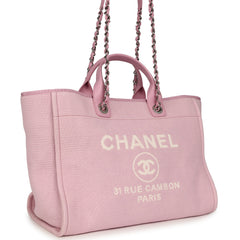 Chanel Medium Deauville Shopping Tote Pink Canvas Silver Hardware