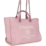 Chanel Medium Deauville Shopping Tote Pink Canvas Silver Hardware - Thumbnail View 2