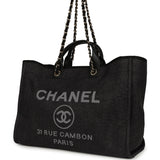 Chanel Large Deauville Shopping Tote Black, Grey Raffia, Black Canvas Light Gold Hardware - Thumbnail View 5