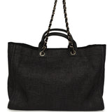 Chanel Large Deauville Shopping Tote Black, Grey Raffia, Black Canvas Light Gold Hardware - Thumbnail View 4