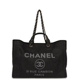 Chanel Large Deauville Shopping Tote Black, Grey Raffia, Black Canvas Light Gold Hardware - Thumbnail View 7