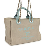 Pre-owned Chanel Small Deauville Shopping Tote Beige Canvas, Light Blue Calfskin Light Gold Hardware - Thumbnail View 2
