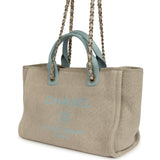 Pre-owned Chanel Small Deauville Shopping Tote Beige Canvas, Light Blue Calfskin Light Gold Hardware - Thumbnail View 5