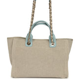 Pre-owned Chanel Small Deauville Shopping Tote Beige Canvas, Light Blue Calfskin Light Gold Hardware - Thumbnail View 4