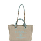 Pre-owned Chanel Small Deauville Shopping Tote Beige Canvas, Light Blue Calfskin Light Gold Hardware - Thumbnail View 6