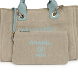 Pre-owned Chanel Small Deauville Shopping Tote Beige Canvas, Light Blue Calfskin Light Gold Hardware - Thumbnail View 8