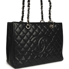 Pre-owned Chanel Grand Shopping Tote Black Caviar Silver Hardware