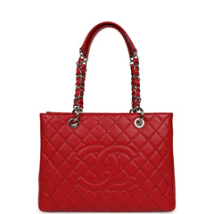 Pre-owned Chanel Grand Shopping Tote Red Caviar Silver Hardware