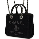 Chanel Mini Deauville Shopping Tote Black, Silver Tweed Boucle, Leather Silver Hardware - Thumbnail View 5