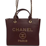 Chanel Small Studded Deauville Shopping Tote Burgundy Caviar Brushed Gold Hardware - Thumbnail View 1