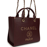 Chanel Small Studded Deauville Shopping Tote Burgundy Caviar Brushed Gold Hardware - Thumbnail View 2