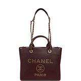 Chanel Small Studded Deauville Shopping Tote Burgundy Caviar Brushed Gold Hardware - Thumbnail View 7
