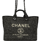 Chanel Medium Deauville Shopping Tote Black, White Wool, Leather Silver Hardware - Thumbnail View 1