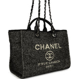Chanel Medium Deauville Shopping Tote Black, White Wool, Leather Silver Hardware - Thumbnail View 2