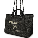Chanel Medium Deauville Shopping Tote Black, White Wool, Leather Silver Hardware - Thumbnail View 5