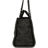 Chanel Medium Deauville Shopping Tote Black, White Wool, Leather Silver Hardware - Thumbnail View 3