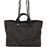 Chanel Medium Deauville Shopping Tote Black, White Wool, Leather Silver Hardware - Thumbnail View 4