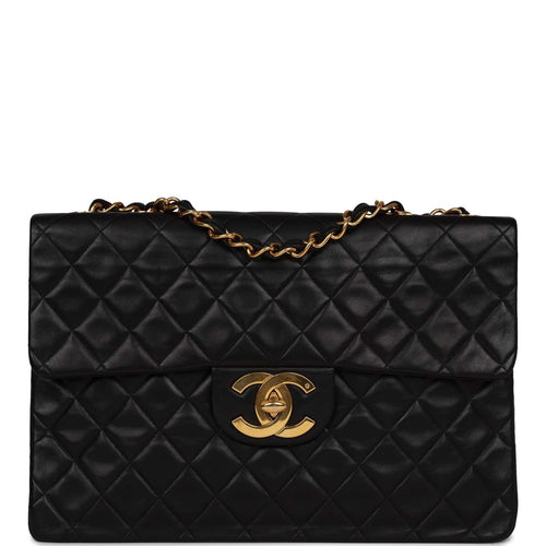 Chanel Vintage Black Quilted Caviar XL Maxi Envelop Pocket Flap