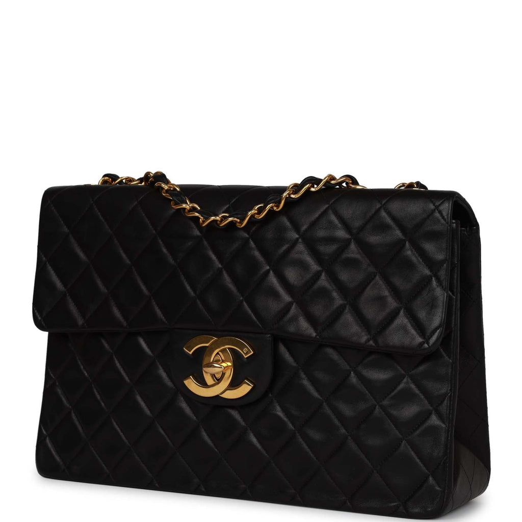 Chanel Vintage Chanel Jumbo XL Black Lambskin Leather Shoulder