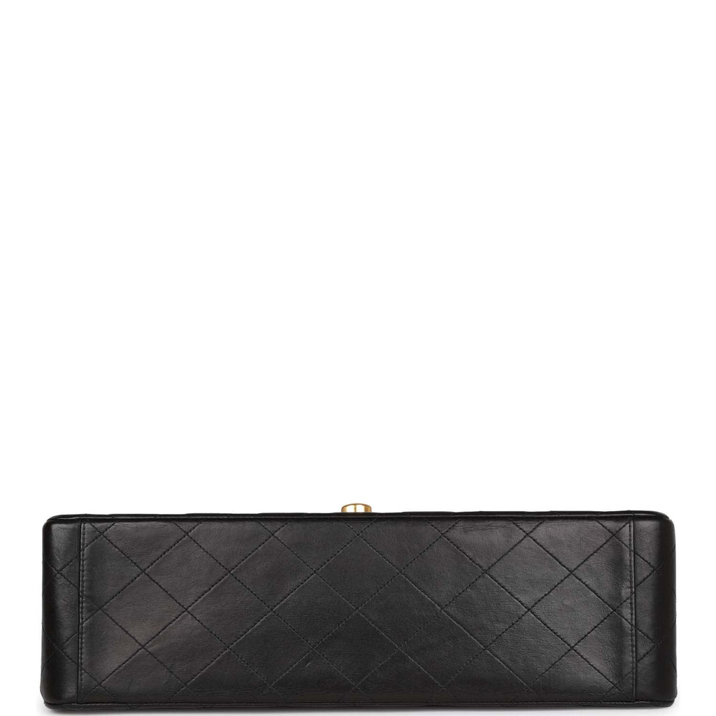 Vintage Chanel XL Jumbo Flap Bag Black Lambskin Gold Hardware