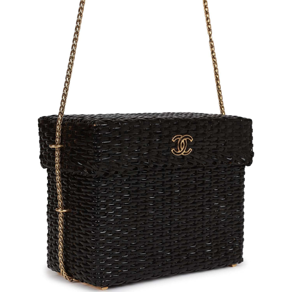 Chanel Vintage Tan Wicker Denim Picnic Lunch Bucket Shoulder Flap Small Bag