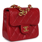 Vintage Chanel Micro Belt Flap Bag Red Lambskin Gold Hardware