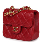 Vintage Chanel Micro Belt Flap Bag Red Lambskin Gold Hardware