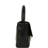 Vintage Chanel Kelly Parent and Child Flap Bag Set Black Lambskin Gold Hardware