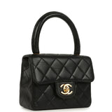 Vintage Chanel Kelly Parent and Child Flap Bag Set Black Lambskin Gold Hardware