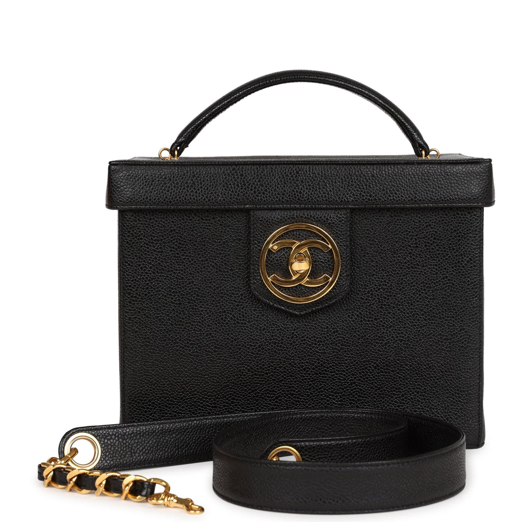 Vintage Chanel Large Vanity Bag Black Caviar Gold Hardware