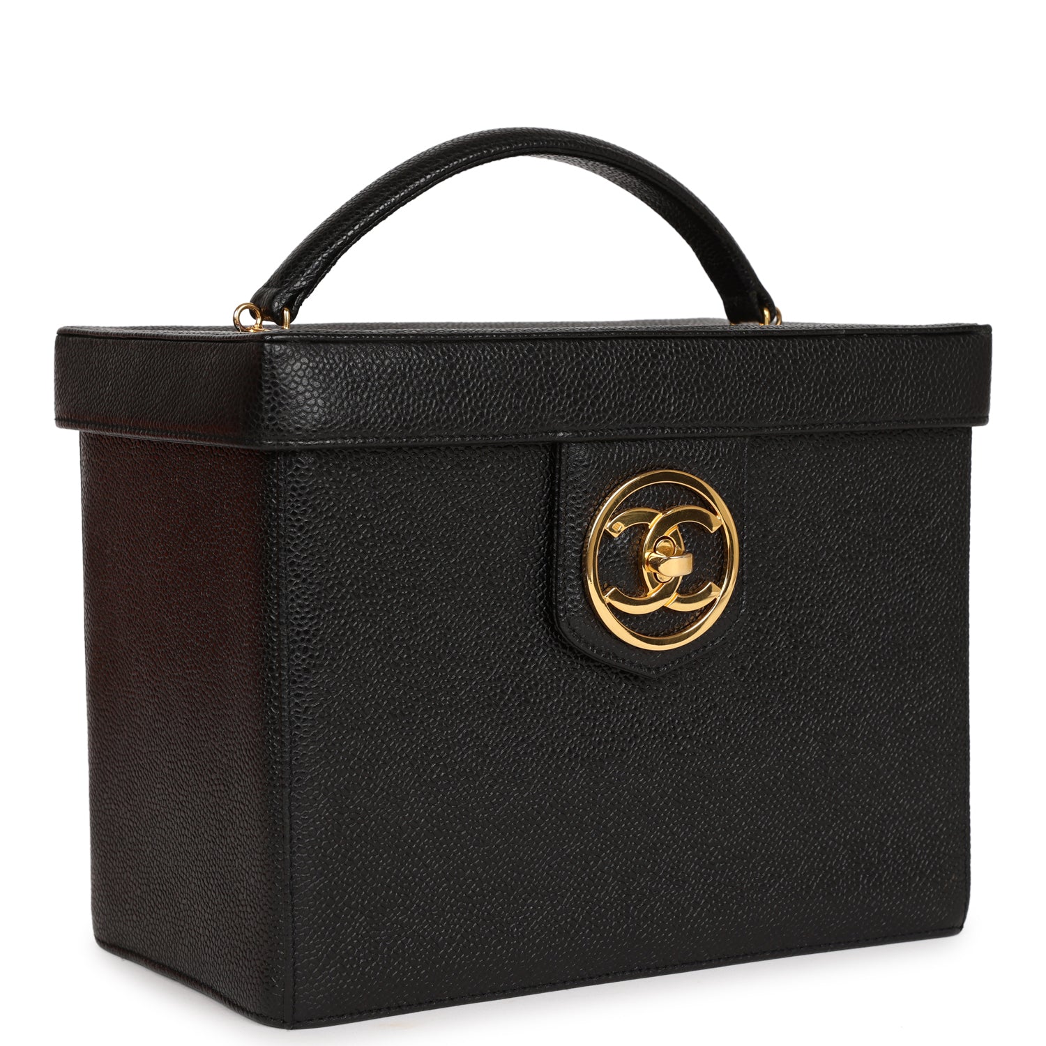 Vintage Chanel Large Vanity Bag Black Caviar Gold Hardware Madison
