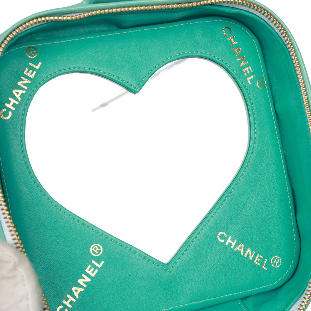 CHANEL Heart Mirror Vanity Hand Bag 3350113 Purse Black Patent
